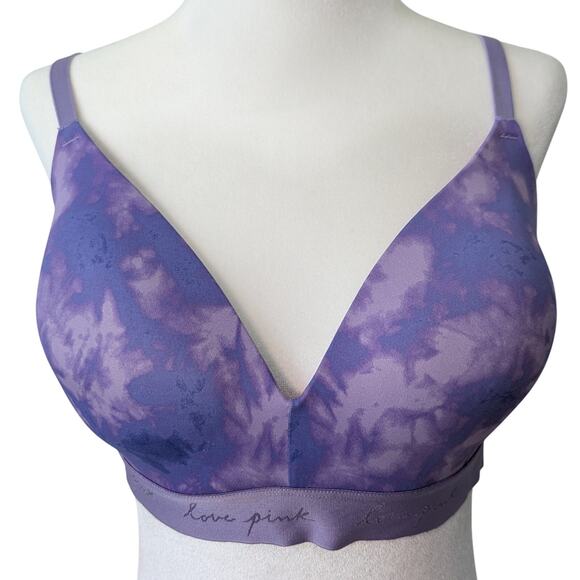 VS PINK Wear Everywhere Wireless Lightly Lined Purple Tie Dye Bra Size 38C - Picture 1 of 8